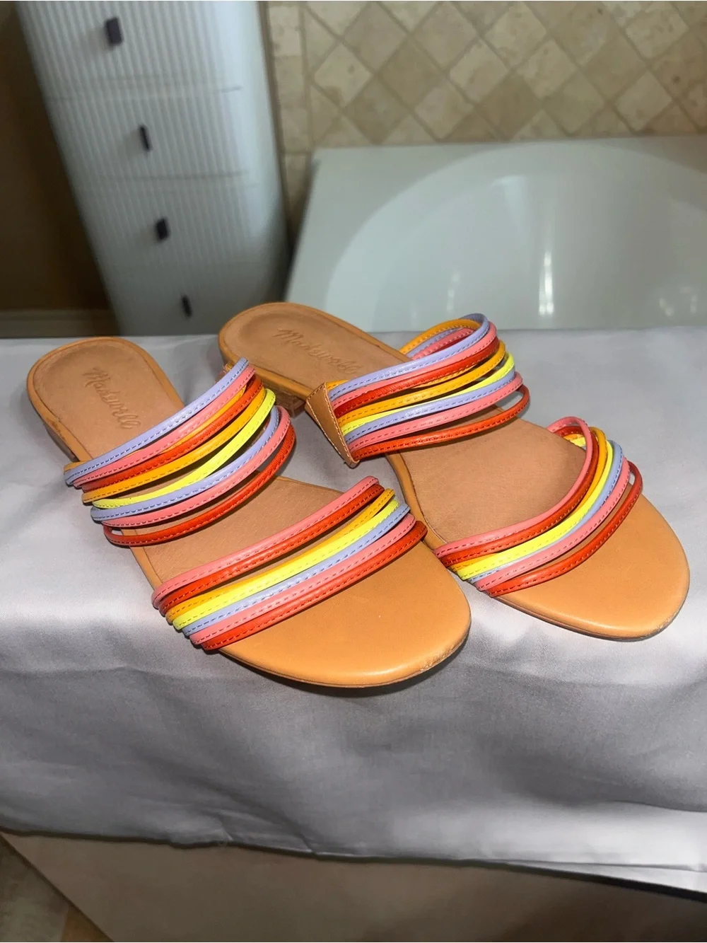 Madewell Multicolor Braided-Strap Slide Sandals - Tan Footbed